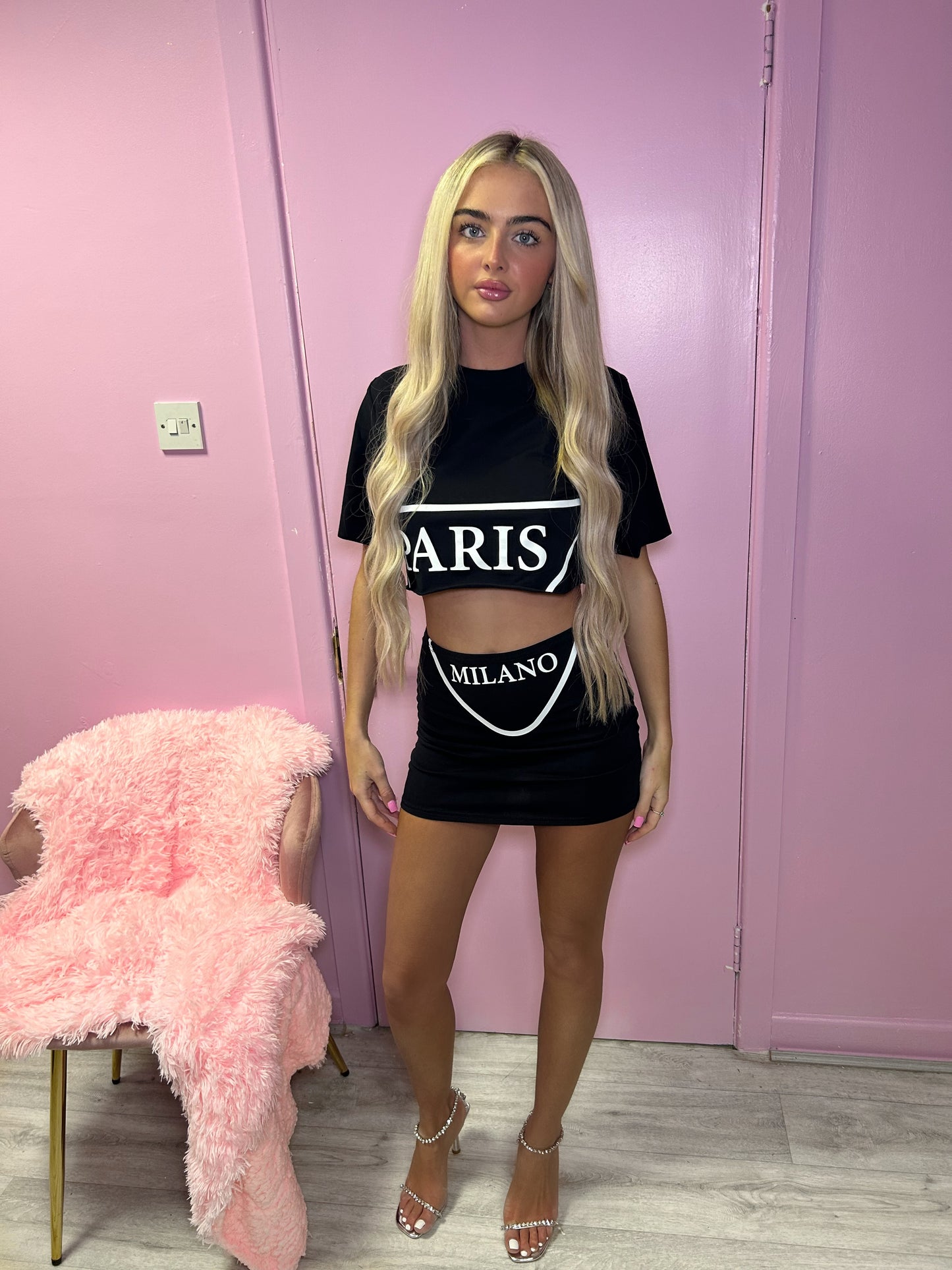 Paris Milano Graphic Crop Top & Skirt Co-ord