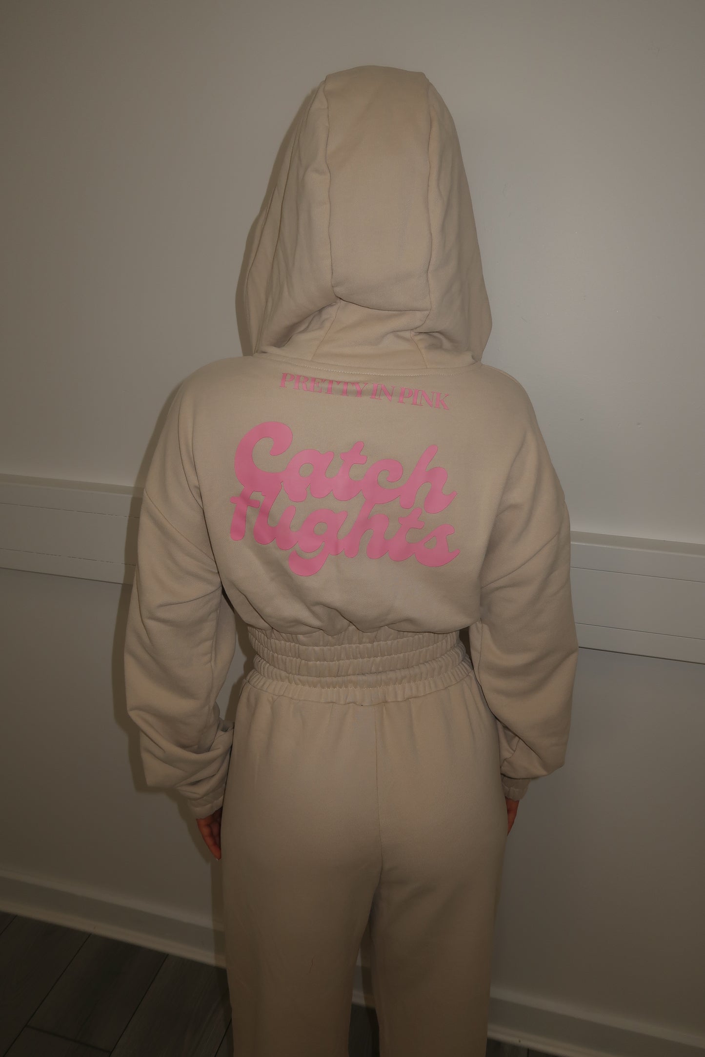 Catch flights Beige zip up hoodie