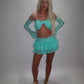 LIMITED EDITION HAND MADE AND DESIGNED IN HOUSE: Blue frilly Rara skirt top and sleeves three piece