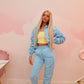 Blue ruched sleeve tracksuit