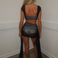 Black mesh drape skirt set