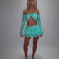 LIMITED EDITION HAND MADE AND DESIGNED IN HOUSE: Blue frilly Rara skirt top and sleeves three piece