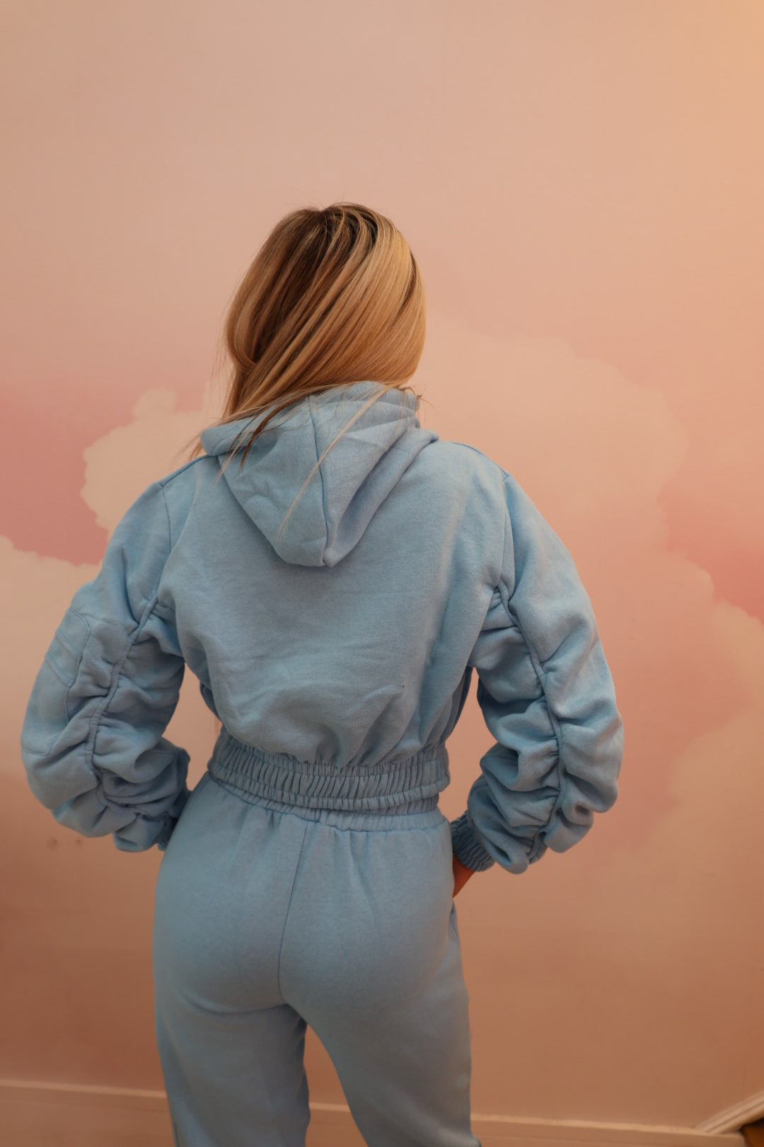 Blue ruched sleeve tracksuit