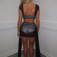 Black mesh drape skirt set