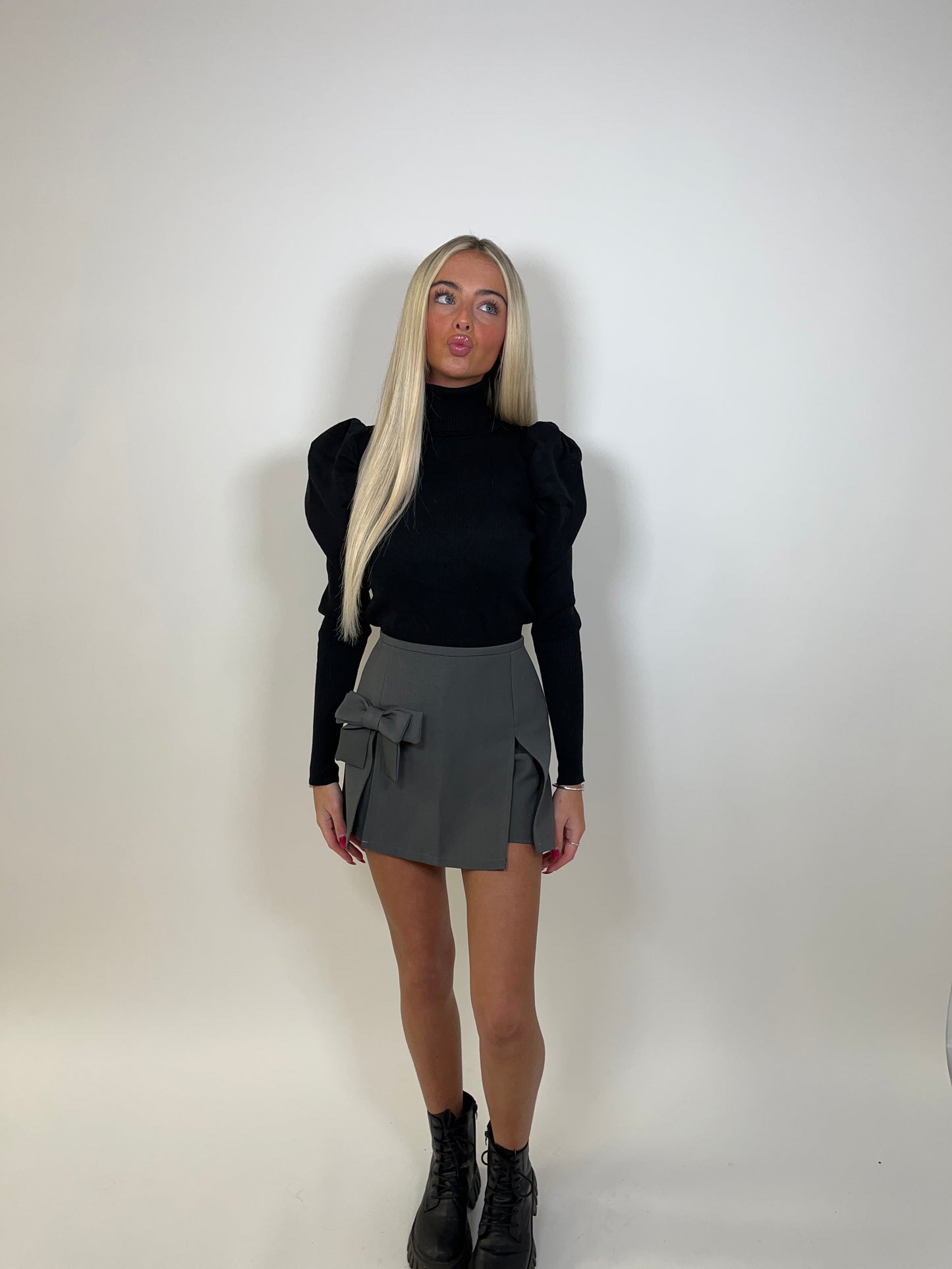 Grey Bow front tailored skirt