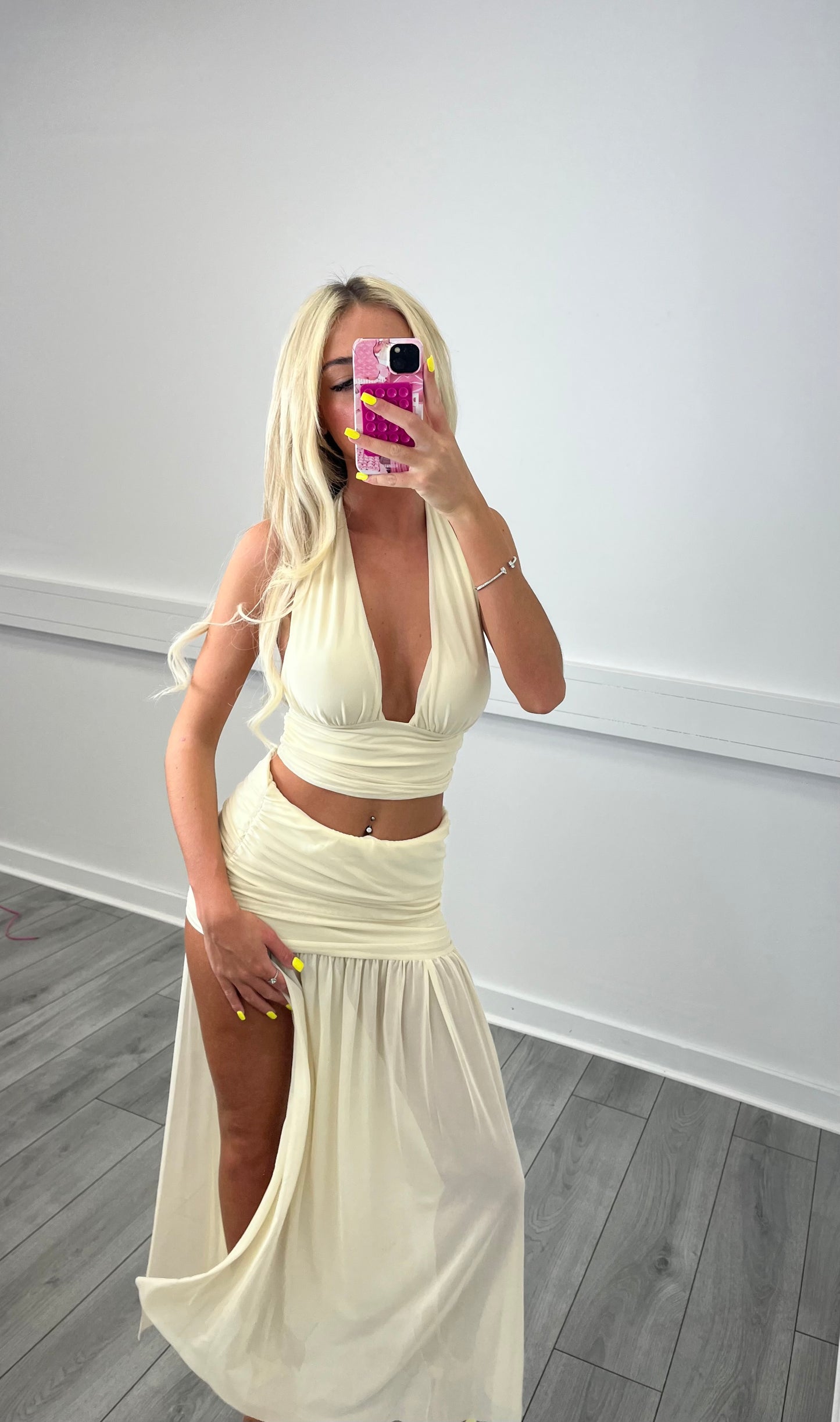 Ivory top and split skirt set