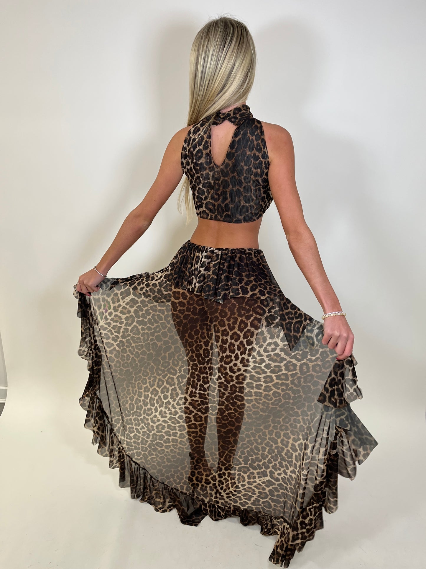 LIMITED EDITION HANDMADE & DESIGNED IN HOUSE: leopard print chiffon maxi skirt set