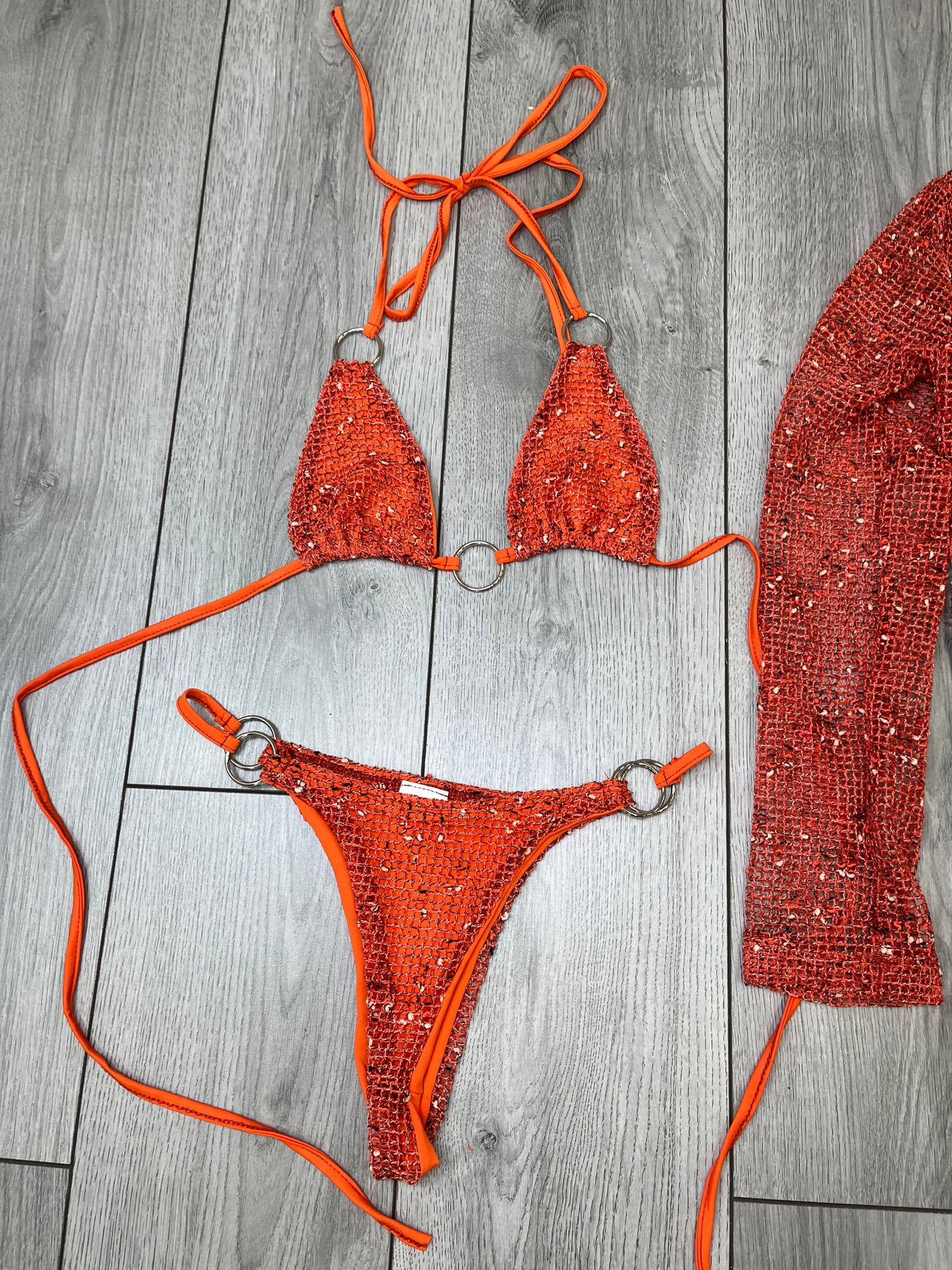 Orange 4 piece bikini and cover up set