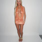 LIMITED EDITION HANDMADE & DESIGNED IN HOUSE: Orange sparkly plunge dress