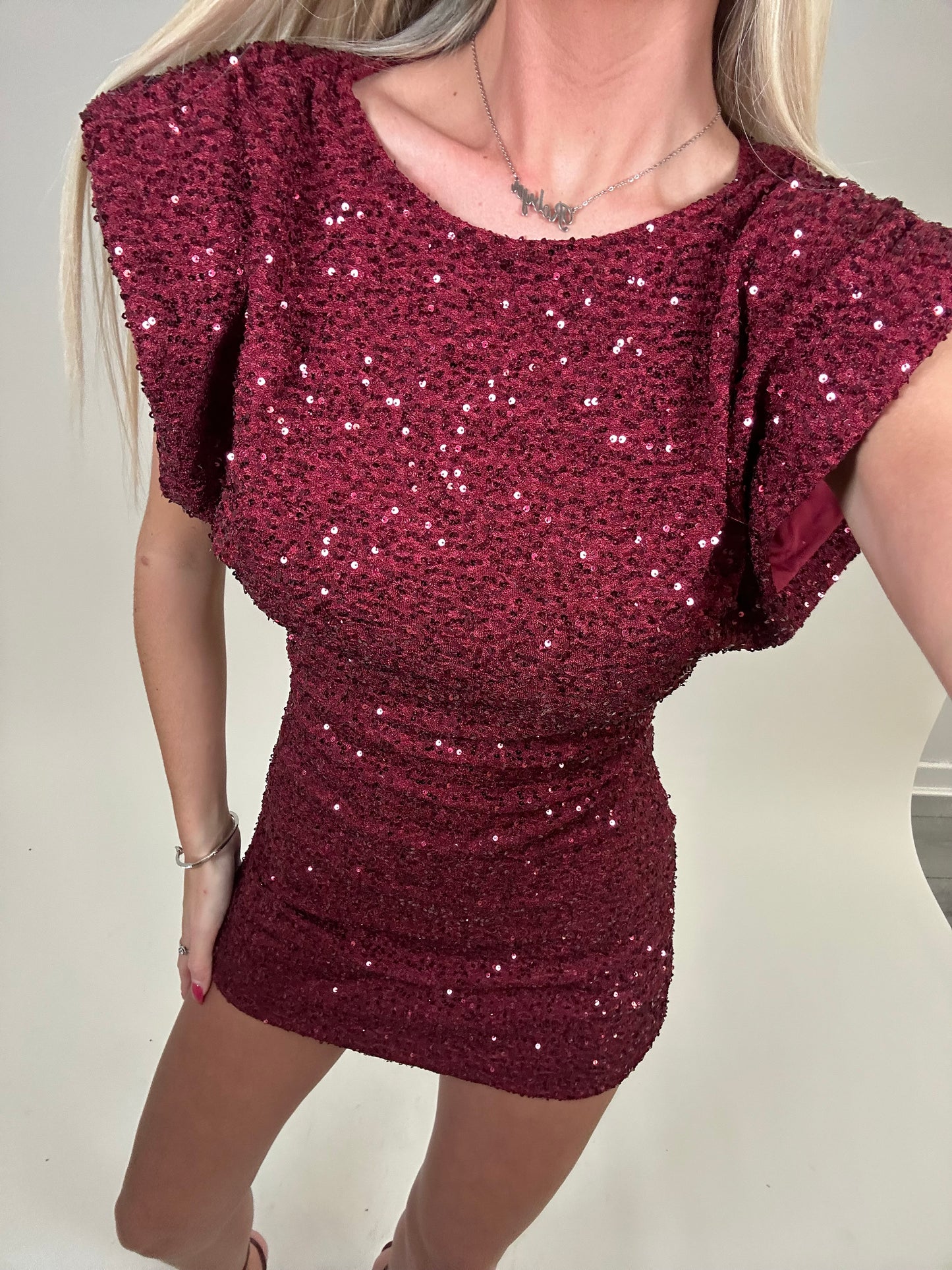 Burgundy Sequin tie back mini dress