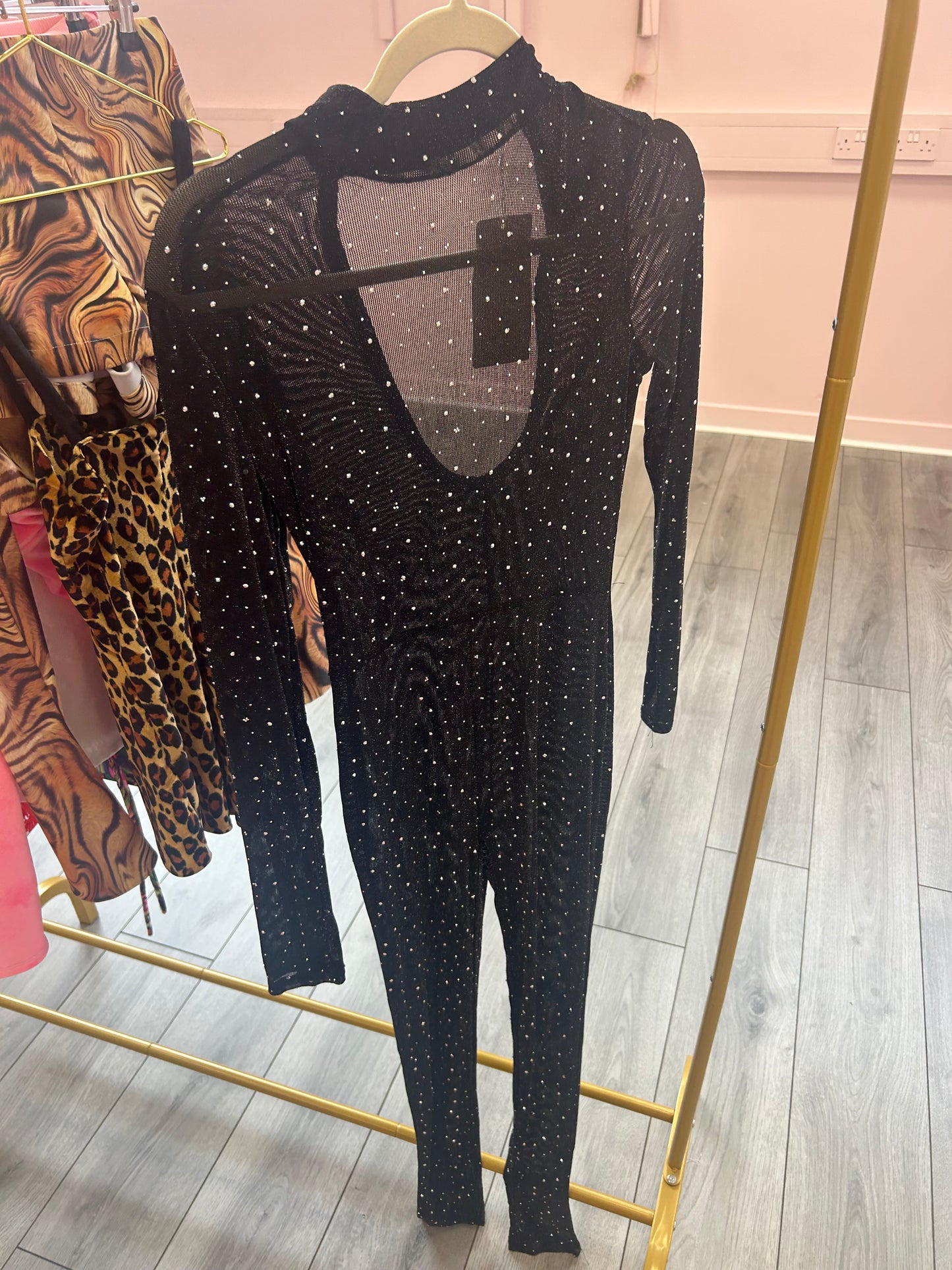 SAMPLE diamanté mesh jumpsuit