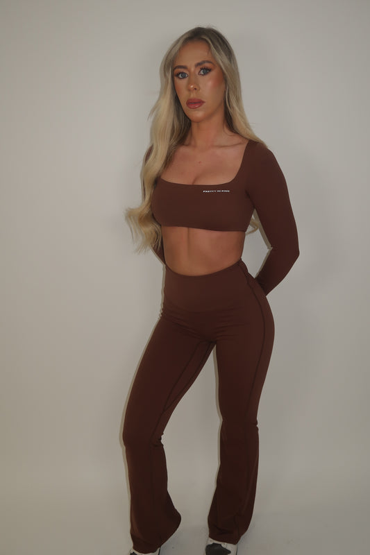 GYM GIRL ERA EXCLUSIVE chocolate brown sculpt flared bottoms