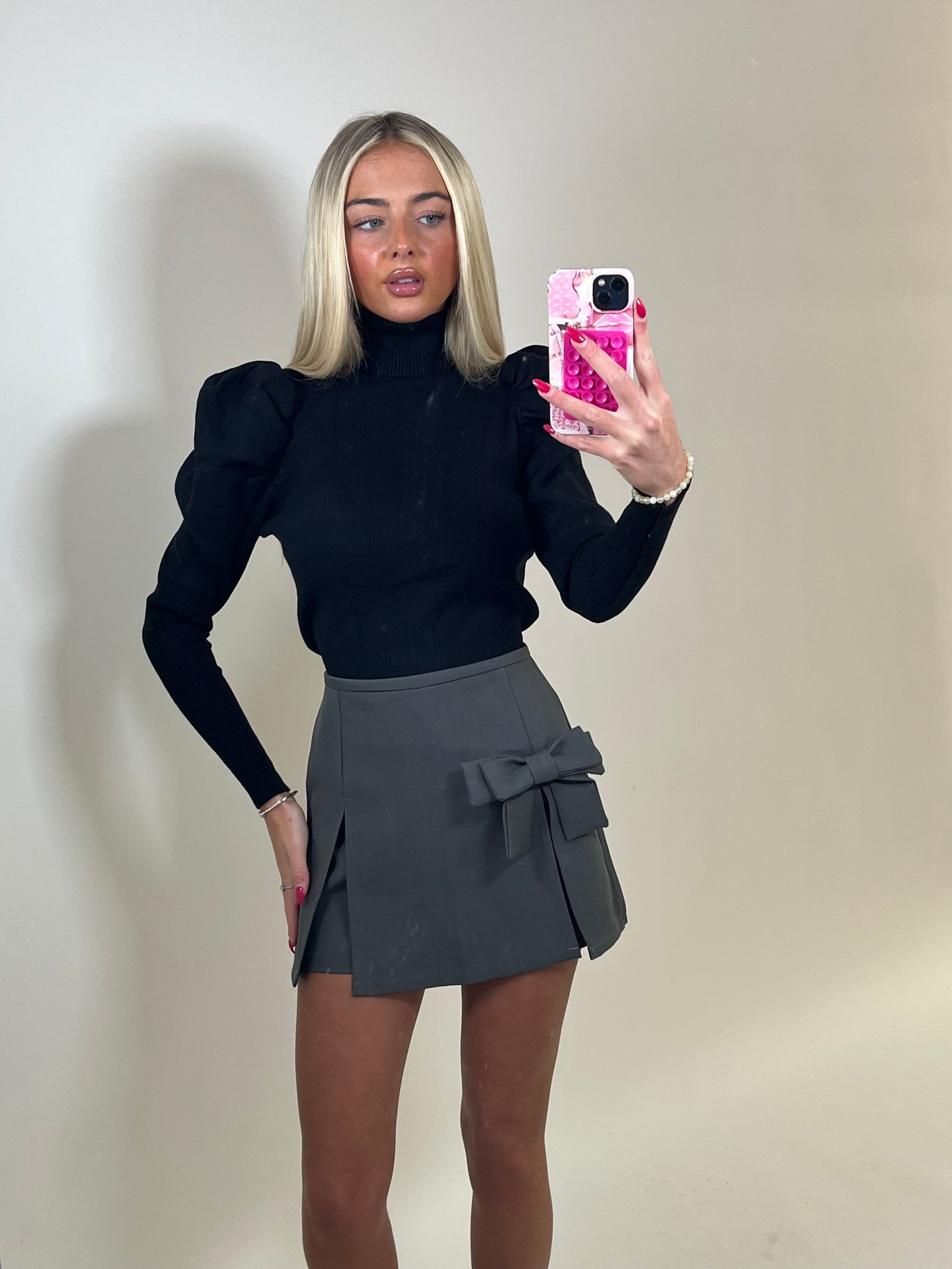 Grey Bow front tailored skirt