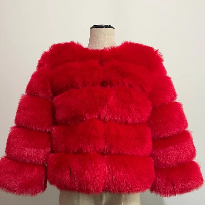 PRE ORDER Red 3/4 sleeve Faux fur jacket – Pretty In Pink