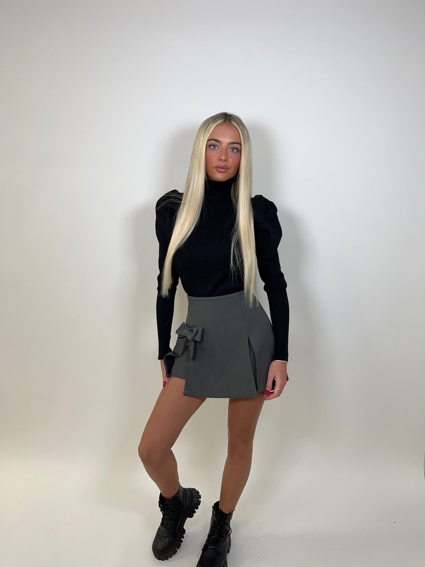 Grey Bow front tailored skirt