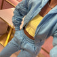 Blue ruched sleeve tracksuit