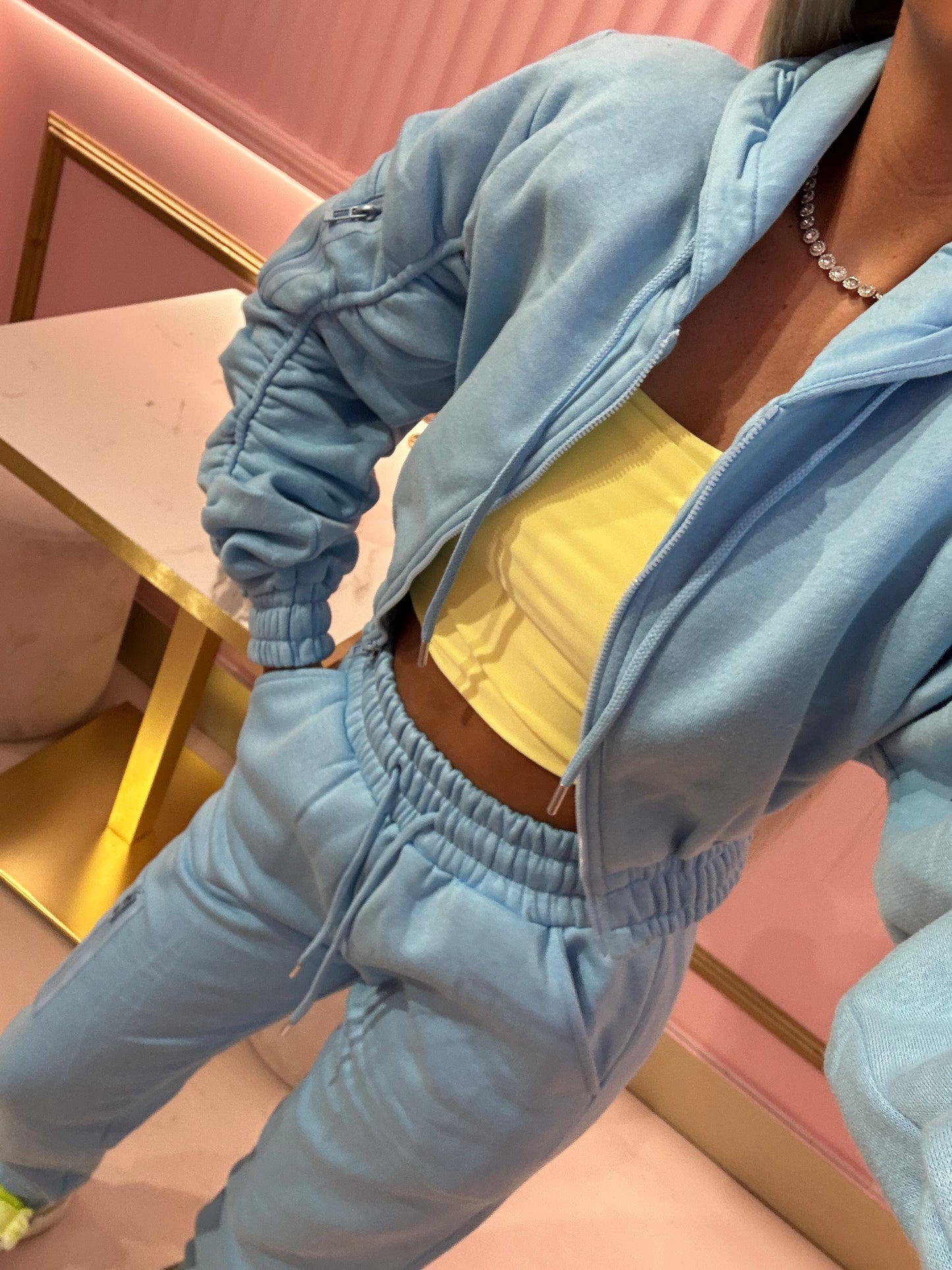 Blue ruched sleeve tracksuit