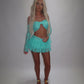 LIMITED EDITION HAND MADE AND DESIGNED IN HOUSE: Blue frilly Rara skirt top and sleeves three piece