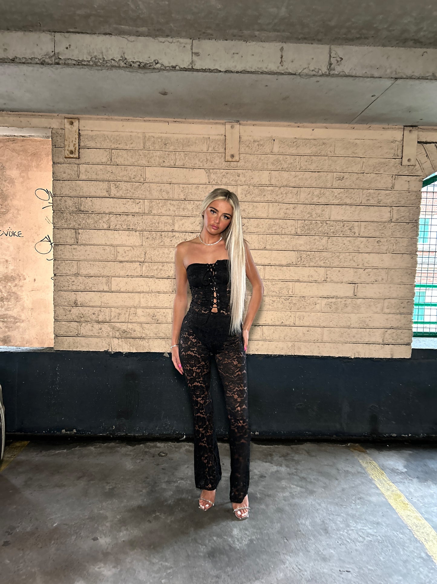 Black Lace tie front jumpsuit