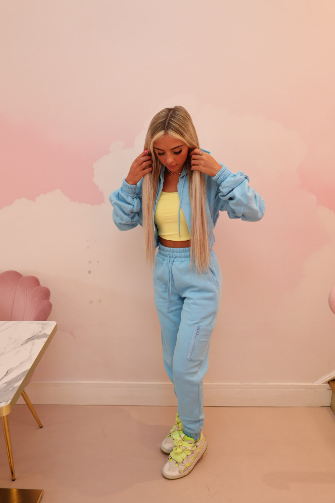 Blue ruched sleeve tracksuit