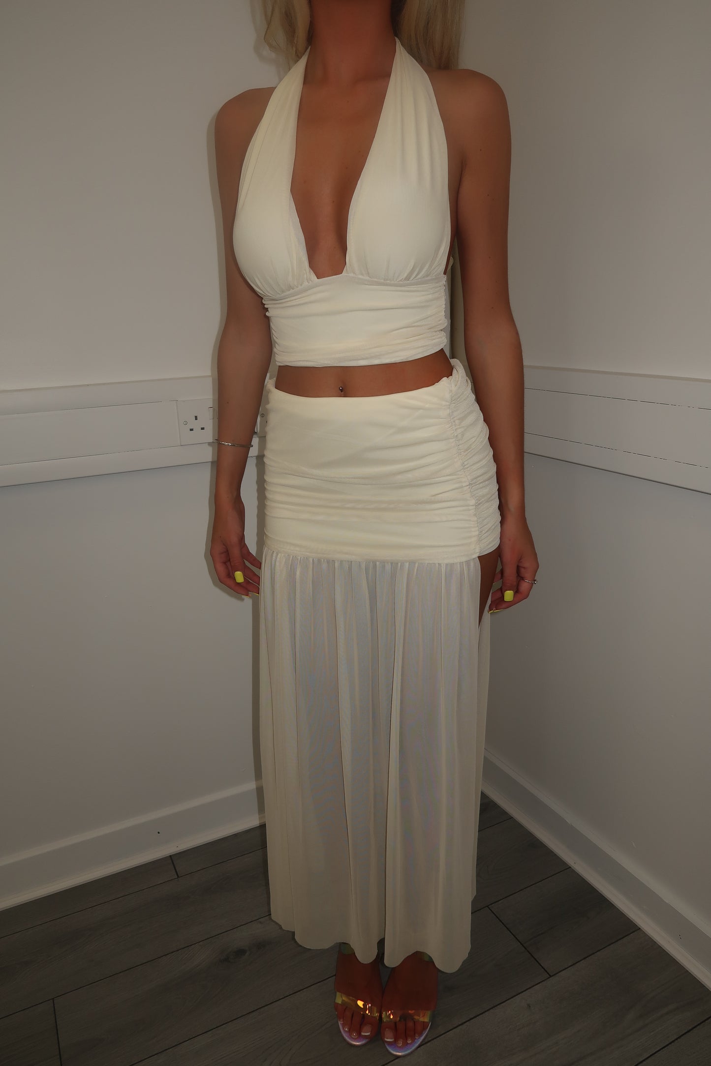 Ivory top and split skirt set