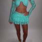 LIMITED EDITION HAND MADE AND DESIGNED IN HOUSE: Blue frilly Rara skirt top and sleeves three piece