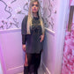 Star Trim Round Neck Tee With black lace maxi dress under lay co-ord