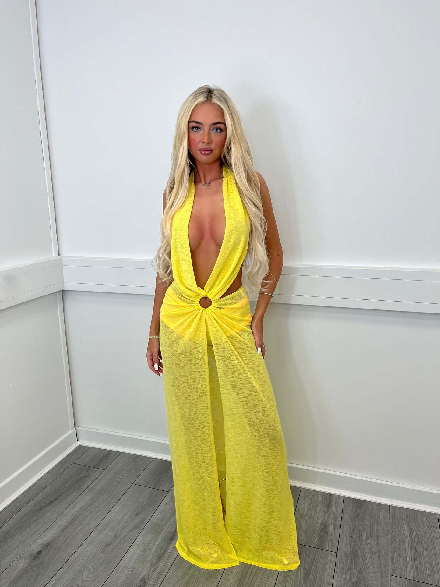 Yellow plunge dress