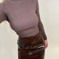 Brown Fine knit ribbed polo neck jumper