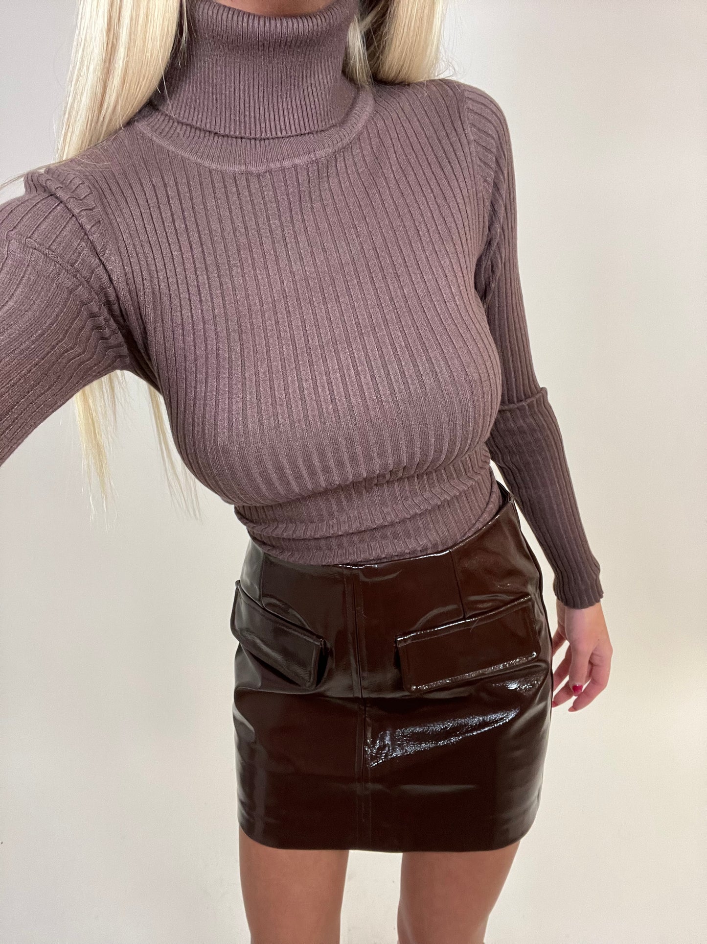 Brown vinyl mini skirt