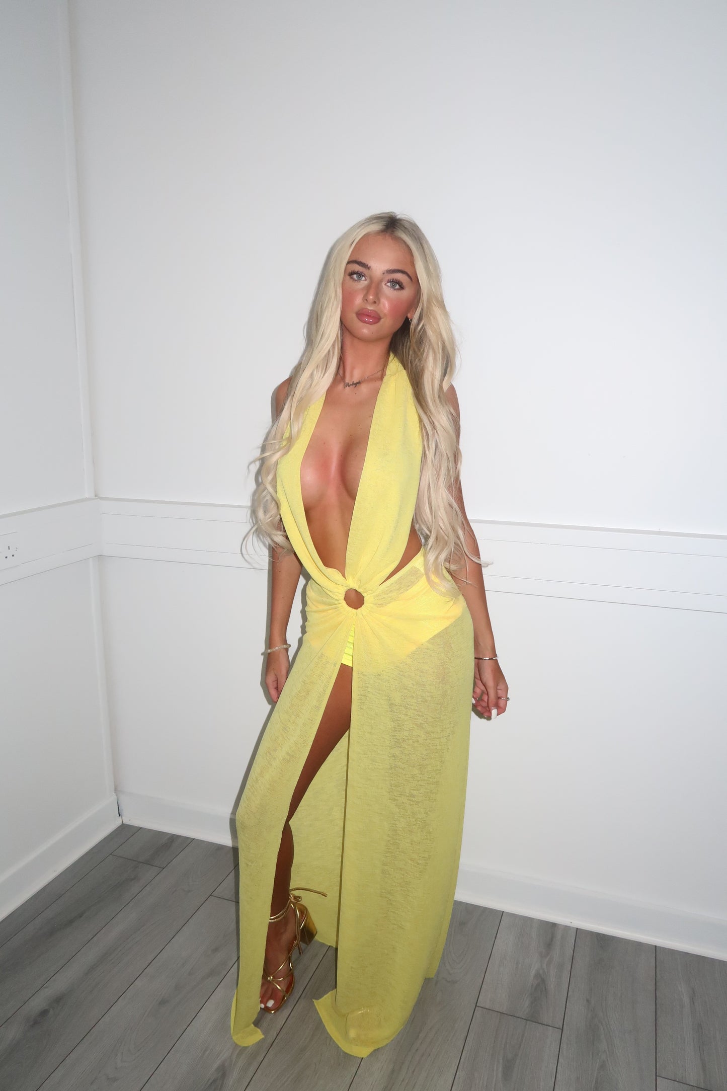 Yellow plunge dress