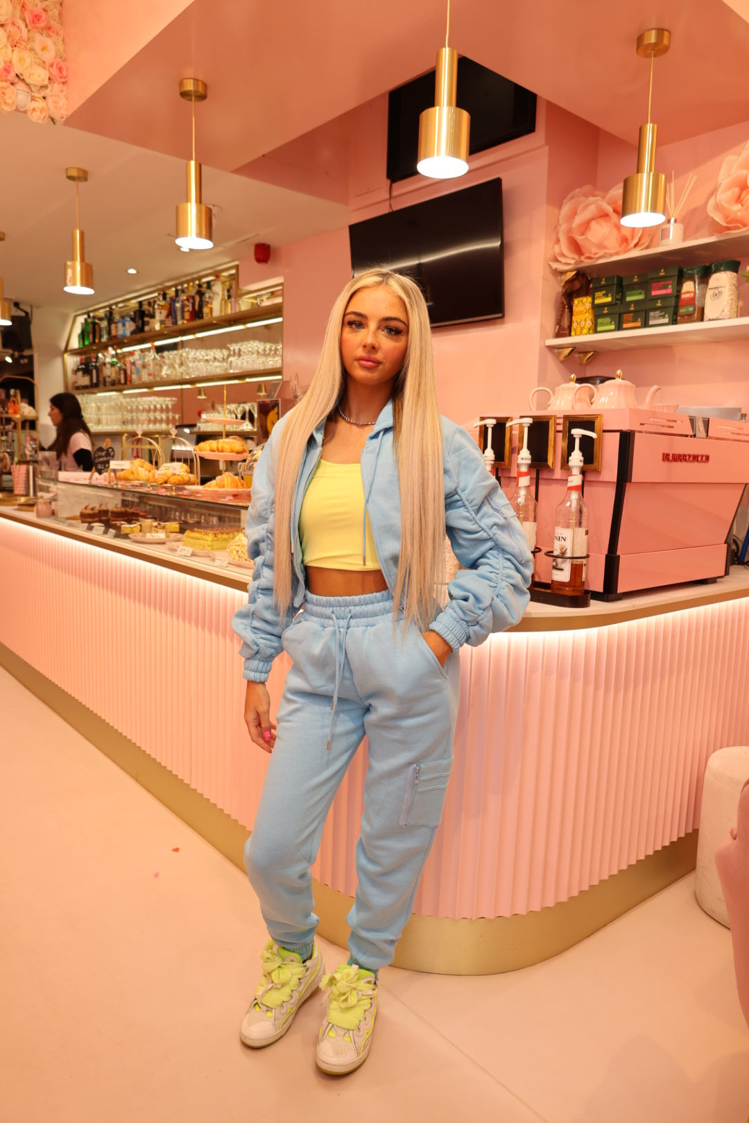 Blue ruched sleeve tracksuit