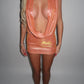 LIMITED EDITION HANDMADE & DESIGNED IN HOUSE: Orange sparkly plunge dress