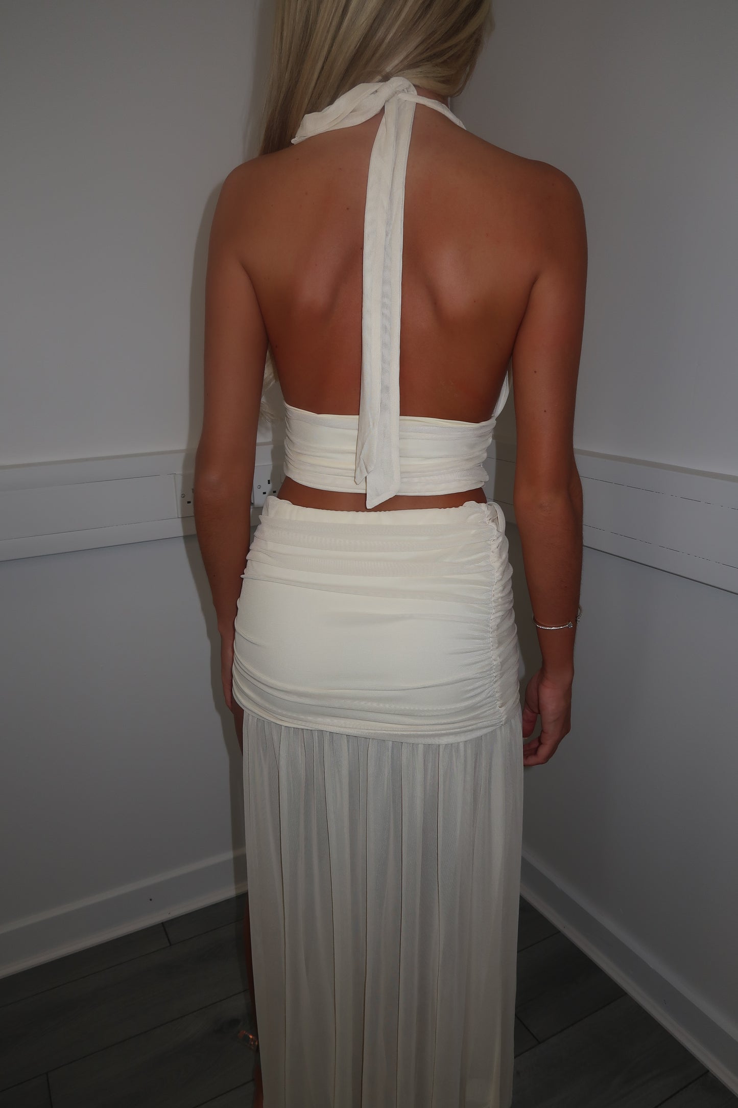 Ivory top and split skirt set