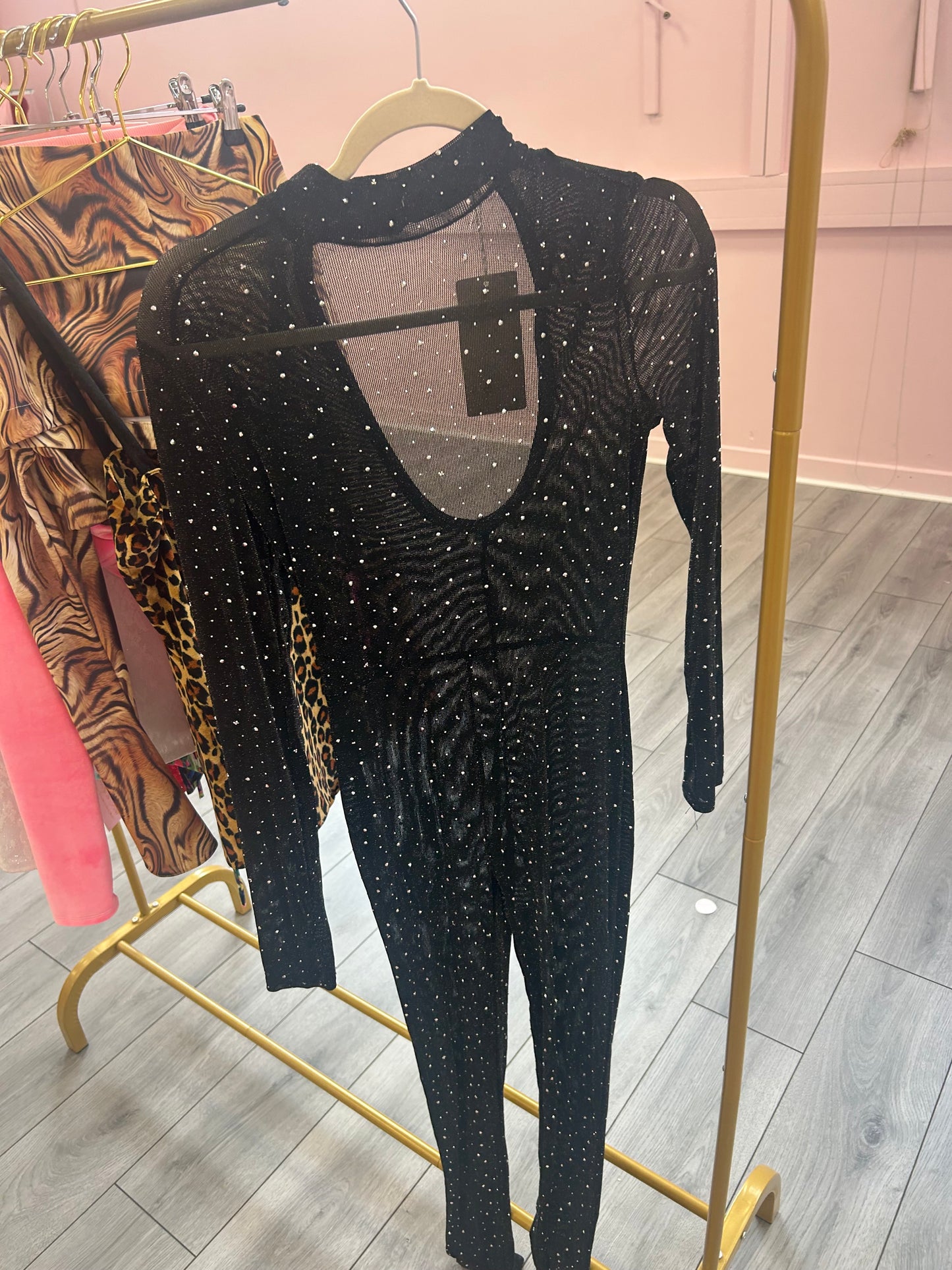 SAMPLE diamanté mesh jumpsuit