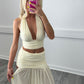 Ivory top and split skirt set