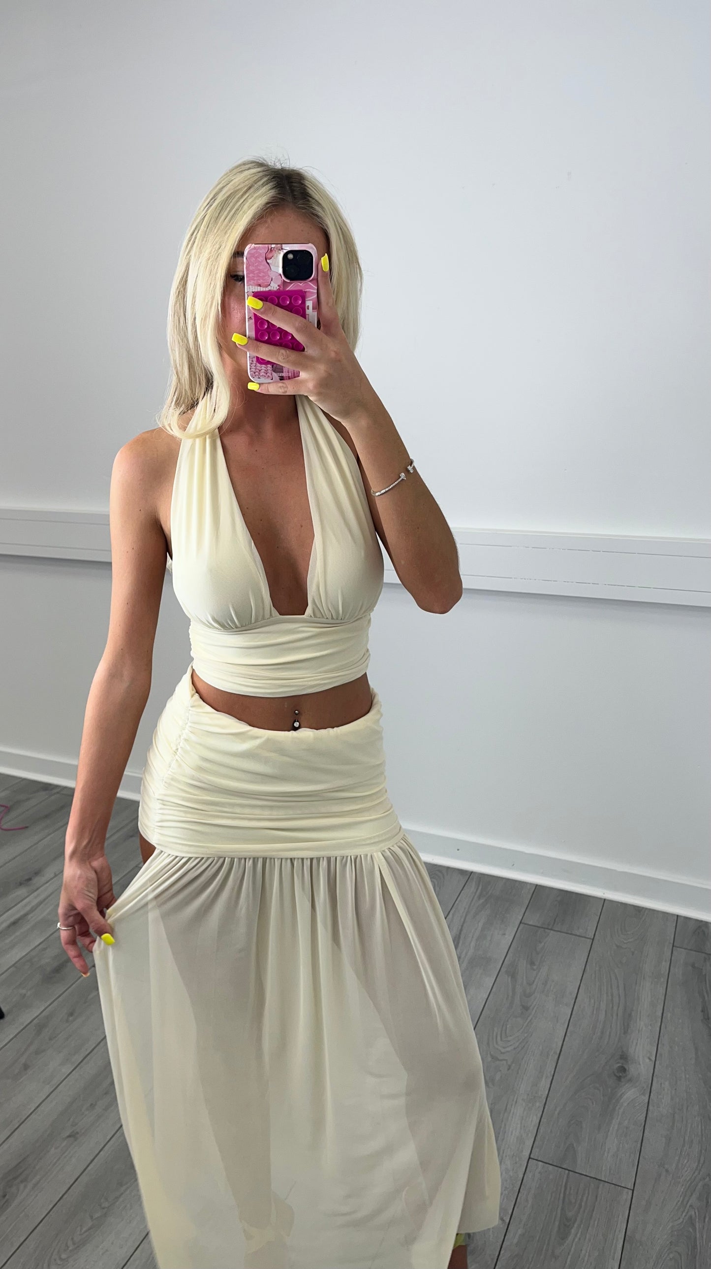 Ivory top and split skirt set