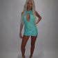 LIMITED EDITION HAND MADE AND DESIGNED IN HOUSE: ‘Aura’ blue lace dress