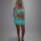 LIMITED EDITION HAND MADE AND DESIGNED IN HOUSE: Blue frilly Rara skirt top and sleeves three piece