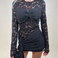 Black lace drape mini dress