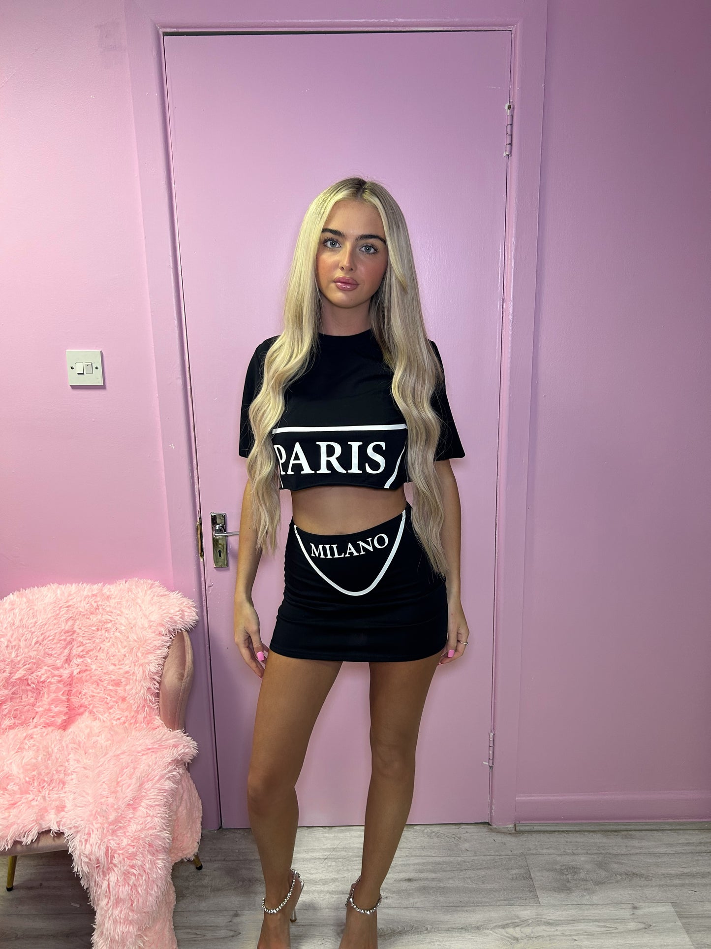 Paris Milano Graphic Crop Top & Skirt Co-ord