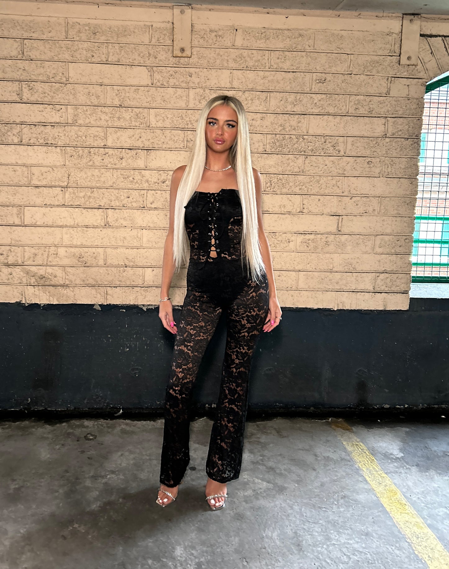 Black Lace tie front jumpsuit