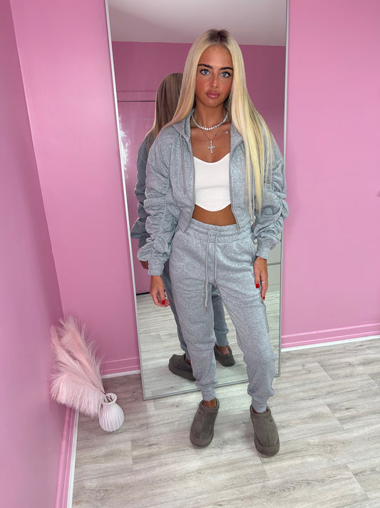 Grey ruched sleeve tracksuit