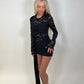 Black lace drape mini dress