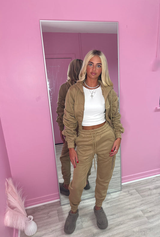 Taupe ruched sleeve tracksuit