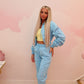 Blue ruched sleeve tracksuit