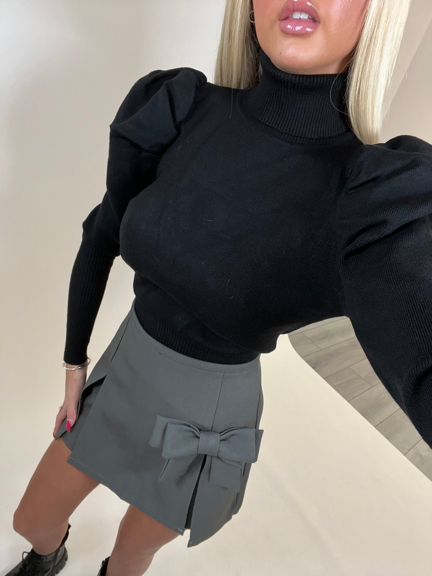 Grey Bow front tailored skirt