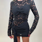 Black lace drape mini dress