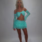 LIMITED EDITION HAND MADE AND DESIGNED IN HOUSE: Blue frilly Rara skirt top and sleeves three piece