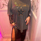 Star Trim Round Neck Tee With black lace maxi dress under lay co-ord